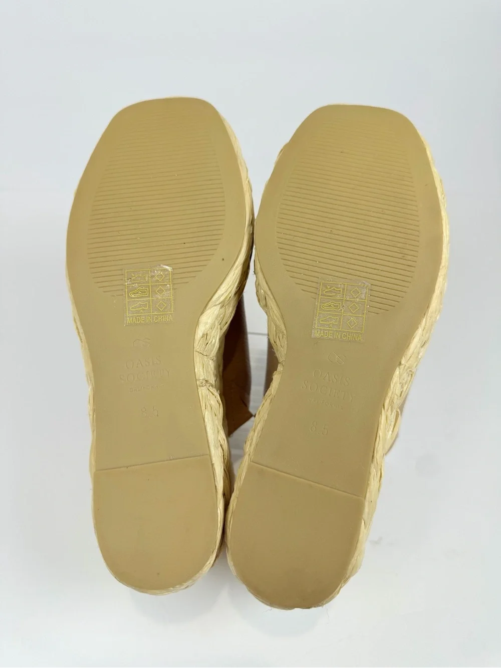 Oasis Society Neutral Tan Espadrille Wedge Slide - Comfy‎ Platform Sandals 8.5